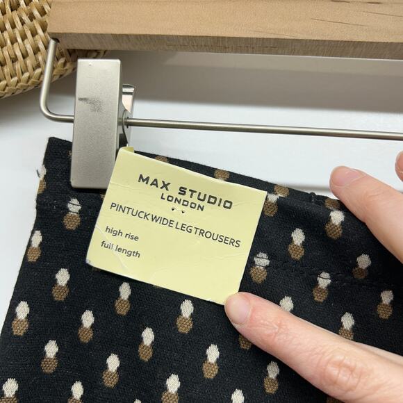 NEW Max Studio Pintuck Wide Leg Trouser Small Black Brown Knit Pull On Business - Picture 8 of 9